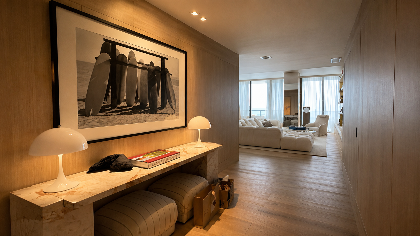 Five Park South Beach living space with refined audio and network integration.