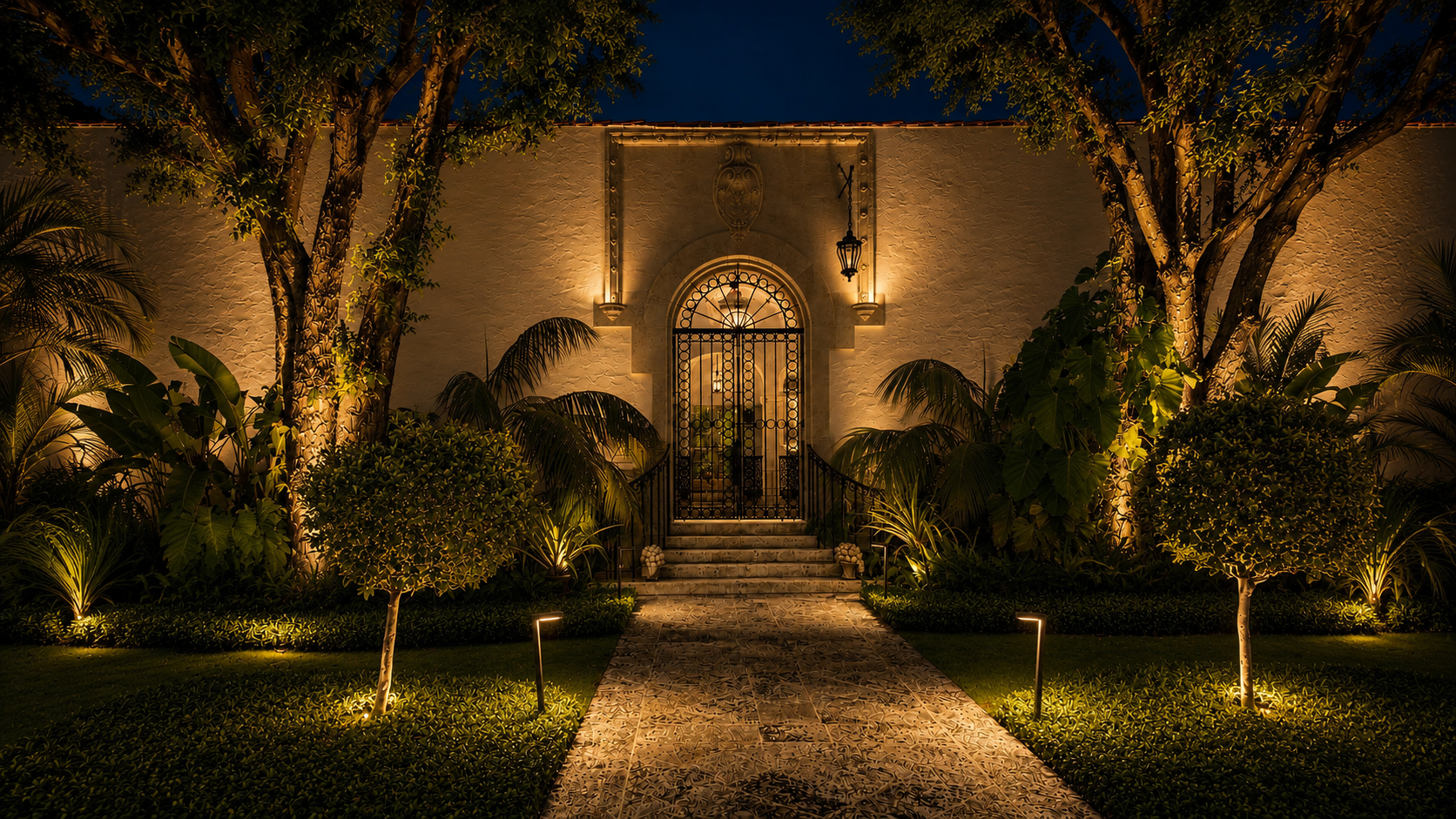 Palm Beach residence exterior and architectural integration detail.