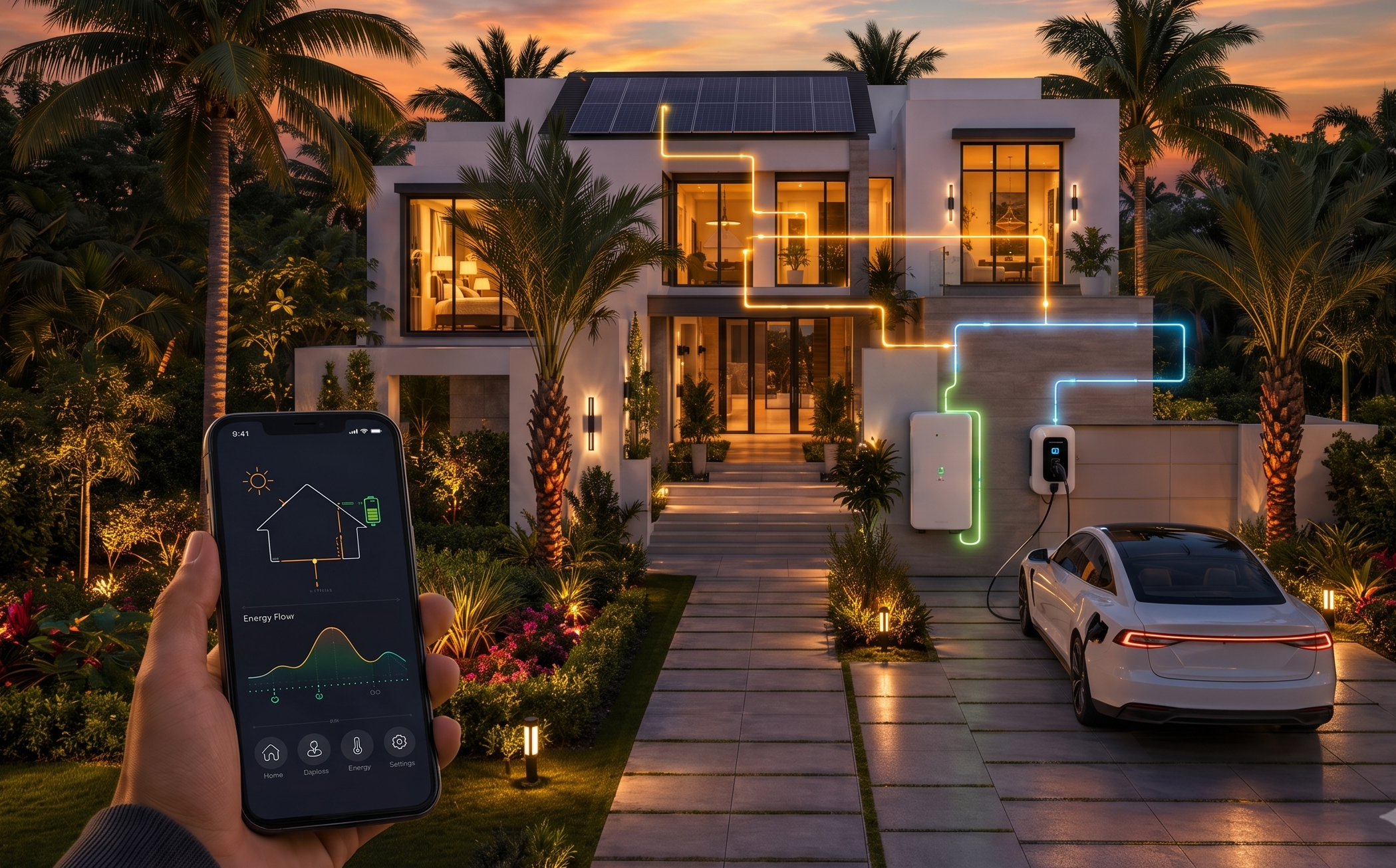 Luxury residence supported by integrated backup power, energy controls and reliable electrical infrastructure.