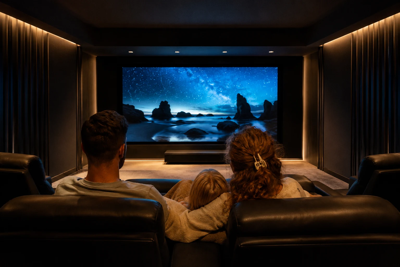 Private home theater environment prepared for immersive viewing and refined entertainment.