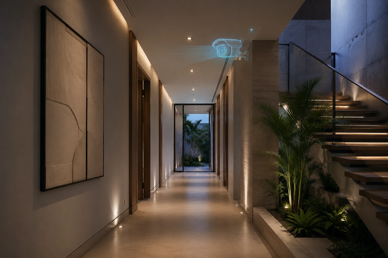 Interior living spaces monitored discreetly without affecting comfort or privacy.